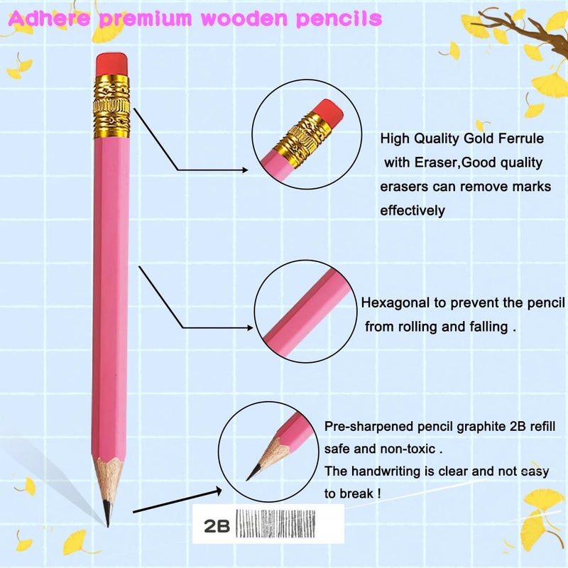 Adhere 25pcs Golf Pencils with eraser Hexagon Wooden Pencils Graphite 2B for Golf Event Scoring,Classroom,Wedding,Company Meetings,Pew, Pocket (Pink) - Image 3